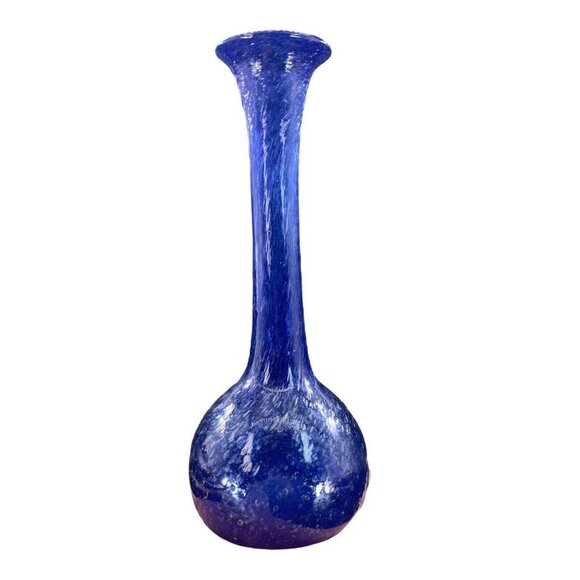 1980s Egyptian Art Glass Vase Cobalt Blue Bubbles All Over Hand Blown W Sticker - Picture 13 of 13